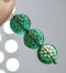 Teal green golden ornament czech glass snowflake beads 6pc