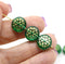 Teal green golden ornament czech glass snowflake beads 6pc