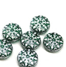 Teal green silver ornament czech glass snowflake beads 6pc