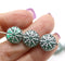 Teal green silver ornament czech glass snowflake beads 6pc