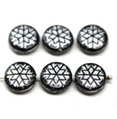 Black silver czech glass snowflake beads 6pc