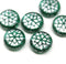 Teal green silver ornament czech glass snowflake beads 6pc
