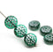 Teal green silver ornament czech glass snowflake beads 6pc