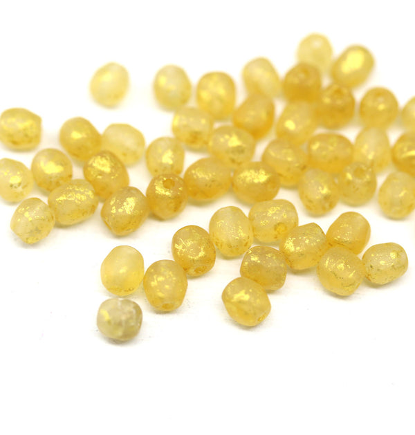 4mm Frosted yellow gold wash Czech glass beads 50Pc