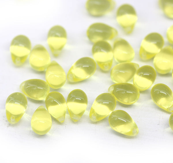 6x9mm Light Yellow teardrops Czech Glass beads 30pc