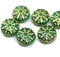 Teal green golden ornament czech glass snowflake beads 6pc