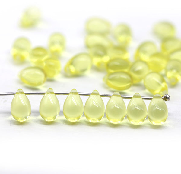 6x9mm Light Yellow teardrops Czech Glass beads 30pc