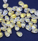 4x6mm Tiny frosted clear teardrops, Czech glass drops gold wash