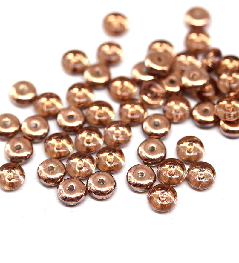 5mm Copper czech glass rondelle spacer beads 50pc