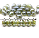 6x9mm Green picasso teardrops Czech Glass beads mirror finish 