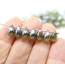 6x9mm Green picasso teardrops Czech Glass beads mirror finish 