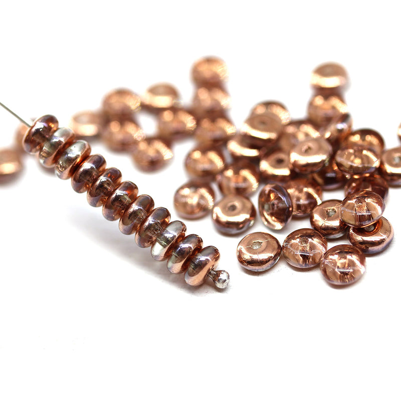 5mm Copper czech glass rondelle spacer beads 50pc