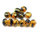 6x8mm Brown yellow czech glass donut beads gold wash 