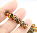 6x8mm Brown yellow czech glass donut beads gold wash 