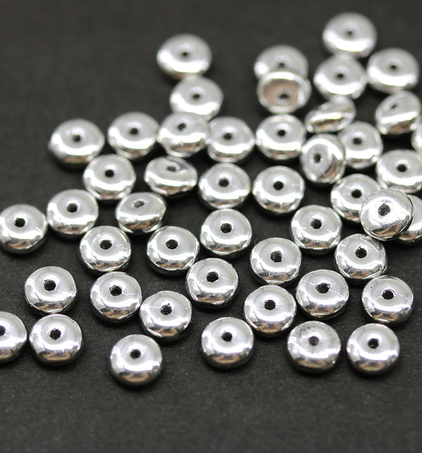5mm Silver czech glass rondelle spacer beads 50pc