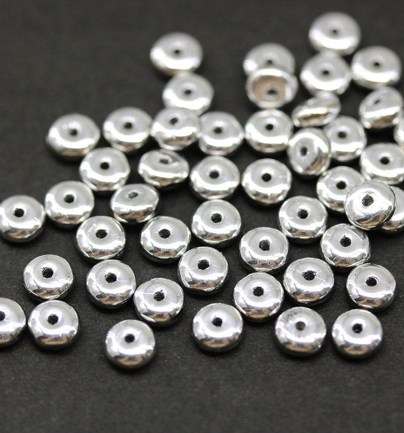 5mm Silver czech glass rondelle spacer beads 50pc