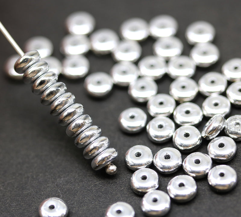5mm Silver czech glass rondelle spacer beads 50pc