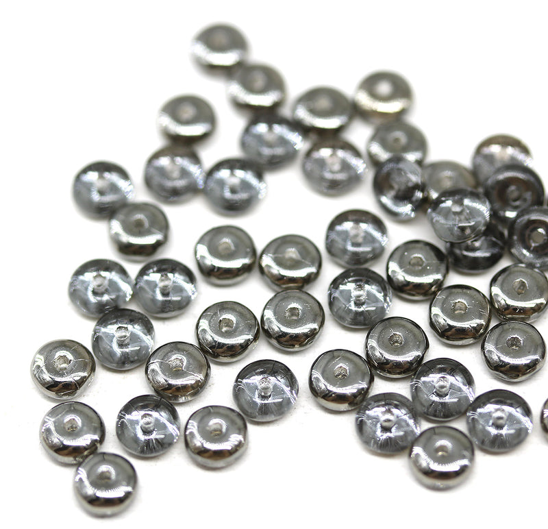5mm Gunmetal black czech glass rondelle spacer beads 50pc