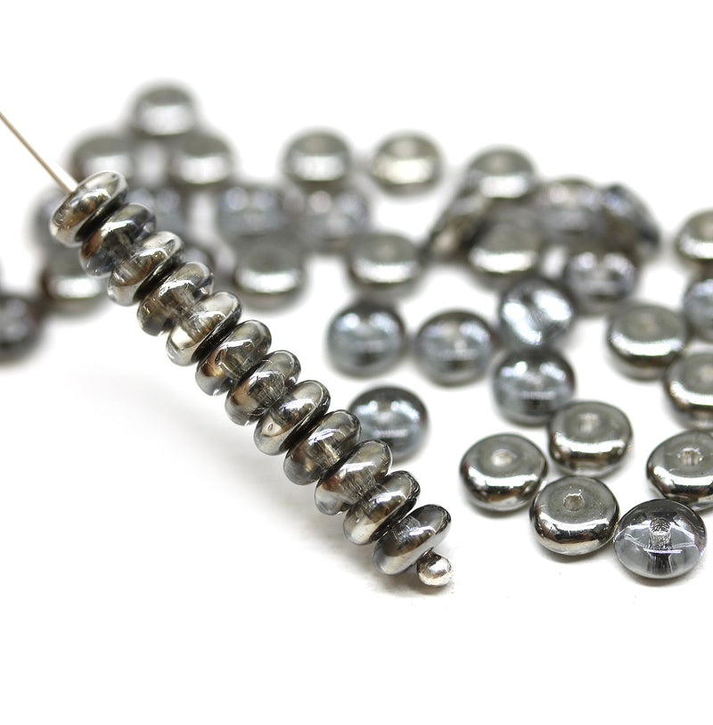 5mm Gunmetal black czech glass rondelle spacer beads 50pc