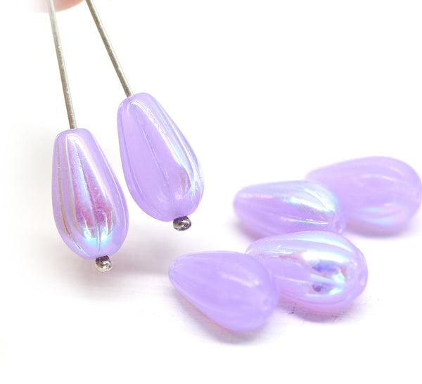 15x8mm Opal Lilac pear shape teardrop czech glass beads AB finish