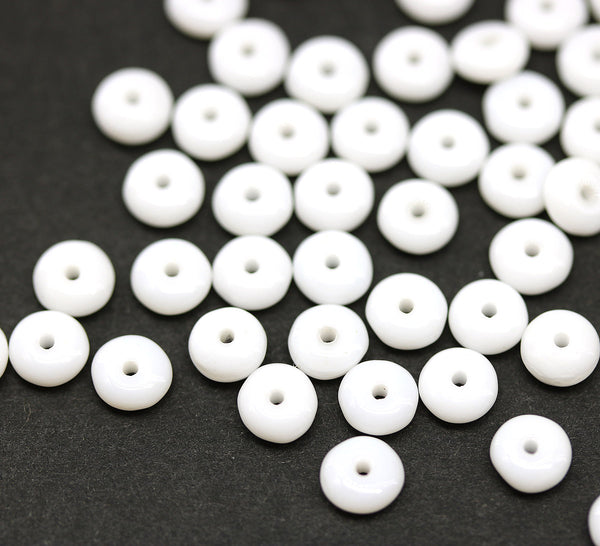 5mm Opaque white czech glass rondelle spacer beads 50pc