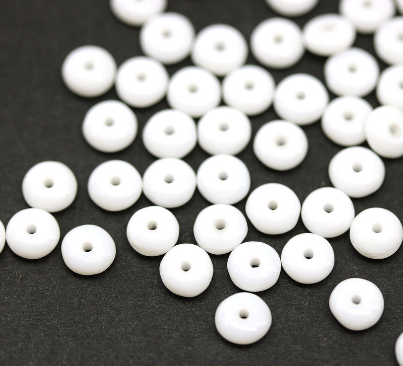 5mm Opaque white czech glass rondelle spacer beads 50pc