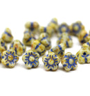 7mm Button style flower beads, Picasso Czech glass