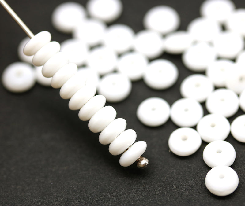 5mm Opaque white czech glass rondelle spacer beads 50pc