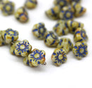 7mm Button style flower beads, Picasso Czech glass