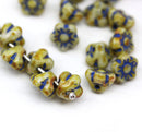 7mm Button style flower beads, Picasso Czech glass