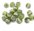 6mm Green cathedral Czech glass beads, silver finish