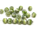 6mm Green cathedral Czech glass beads, silver finish