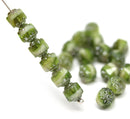 6mm Green cathedral Czech glass beads, silver finish