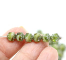 6mm Green cathedral Czech glass beads, silver finish - 20Pc