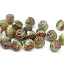 6mm Picasso green cathedral Czech glass beads