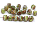 6mm Picasso green cathedral Czech glass beads