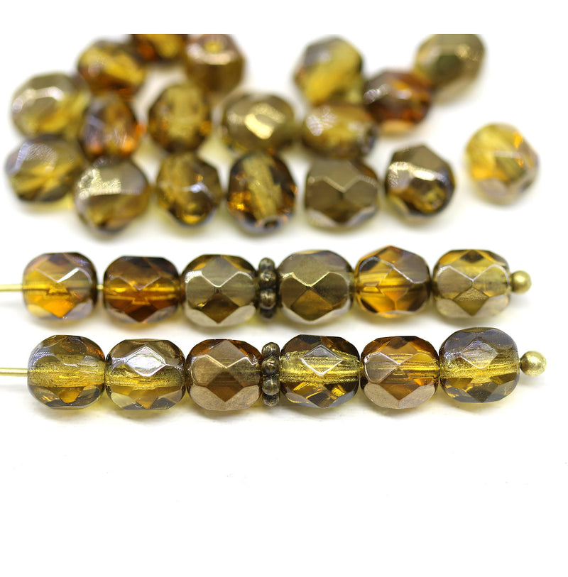 6mm Yellow olivine Czech glass beads fire polished 30pc