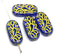 25x12mm Large oval dark blue flat czech glass beads with yellow ornament - 4pc