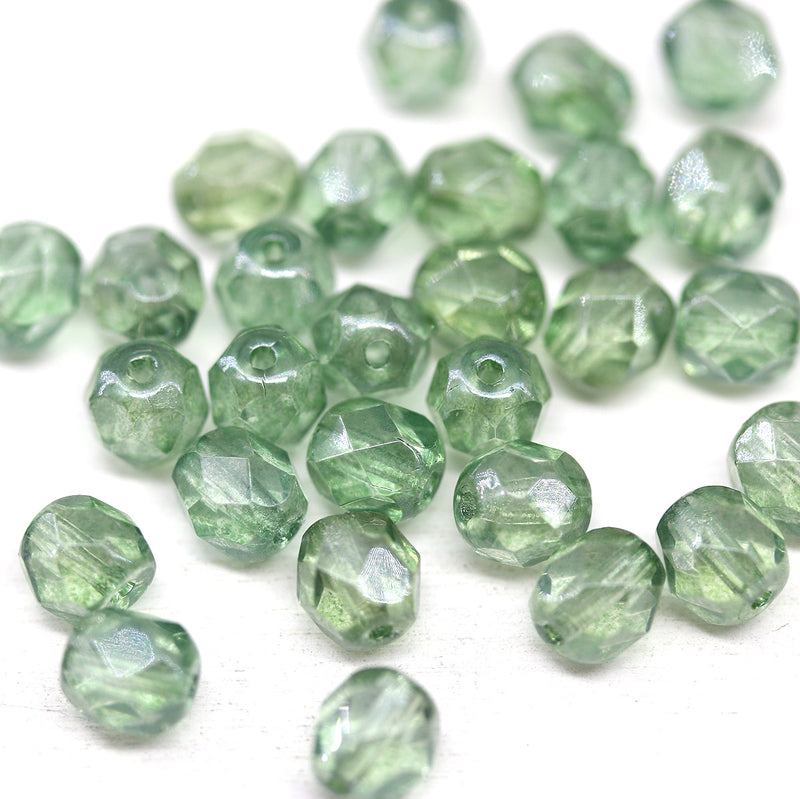 6mm Antique green Czech glass beads fire polished 30pc