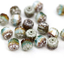 6mm Mixed color blue white brown cathedral Czech glass beads, matte silver finish