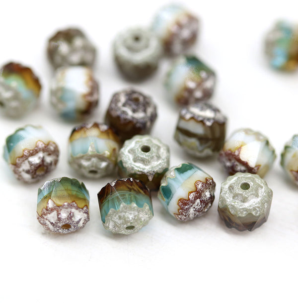 6mm Mixed color blue white brown cathedral Czech glass beads, matte silver finish