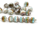 6mm Mixed color blue white brown cathedral Czech glass beads, matte silver finish