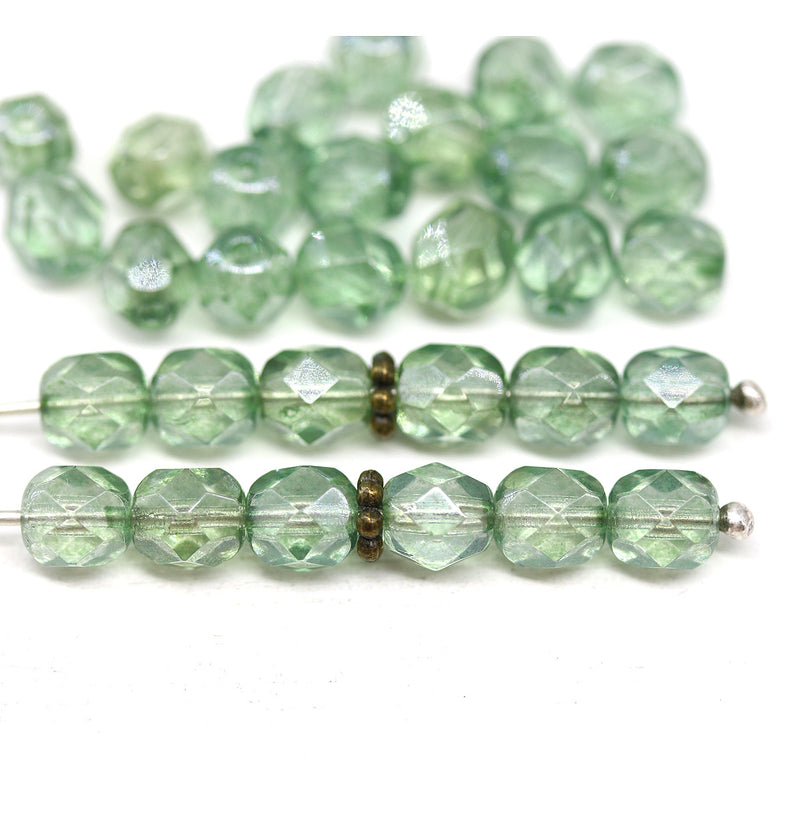 6mm Antique green Czech glass beads fire polished 30pc
