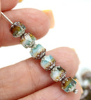 6mm Mixed color blue white brown cathedral Czech glass beads, matte silver finish