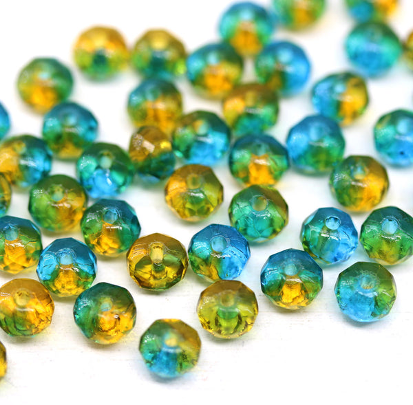 3x5mm Blue green yellow rondelle czech glass beads 50pc