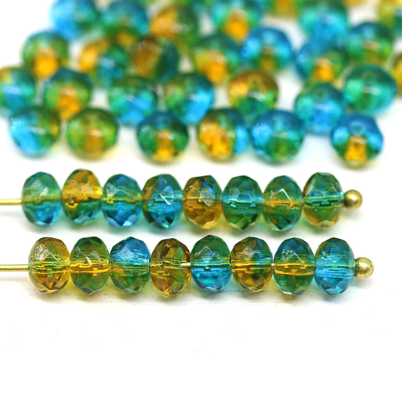 3x5mm Blue green yellow rondelle czech glass beads 50pc