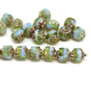 6mm Blue green cathedral Czech glass beads, picasso finish 