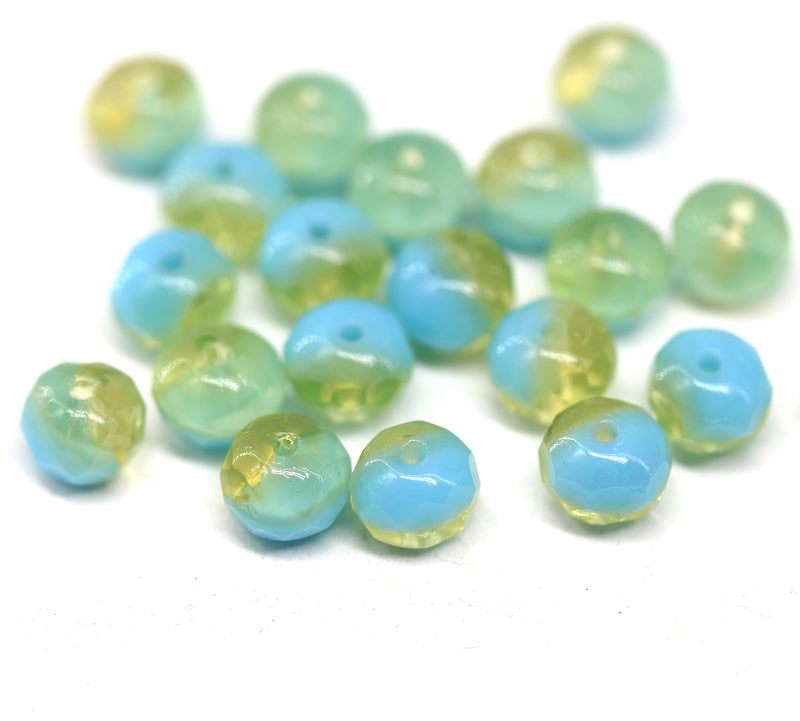 5x7mm Blue yellow Czech glass fire polished rondelle beads, 20pc