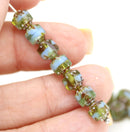 6mm Blue green cathedral Czech glass beads, picasso finish 