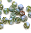 6mm Blue green cathedral Czech glass beads, silver finish - 20Pc